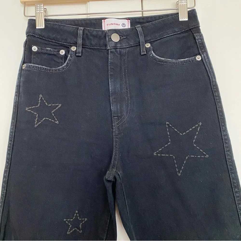 Anthropologie Sundry Stars Love‎ Stitching Ultra High-Rise Straight Jeans